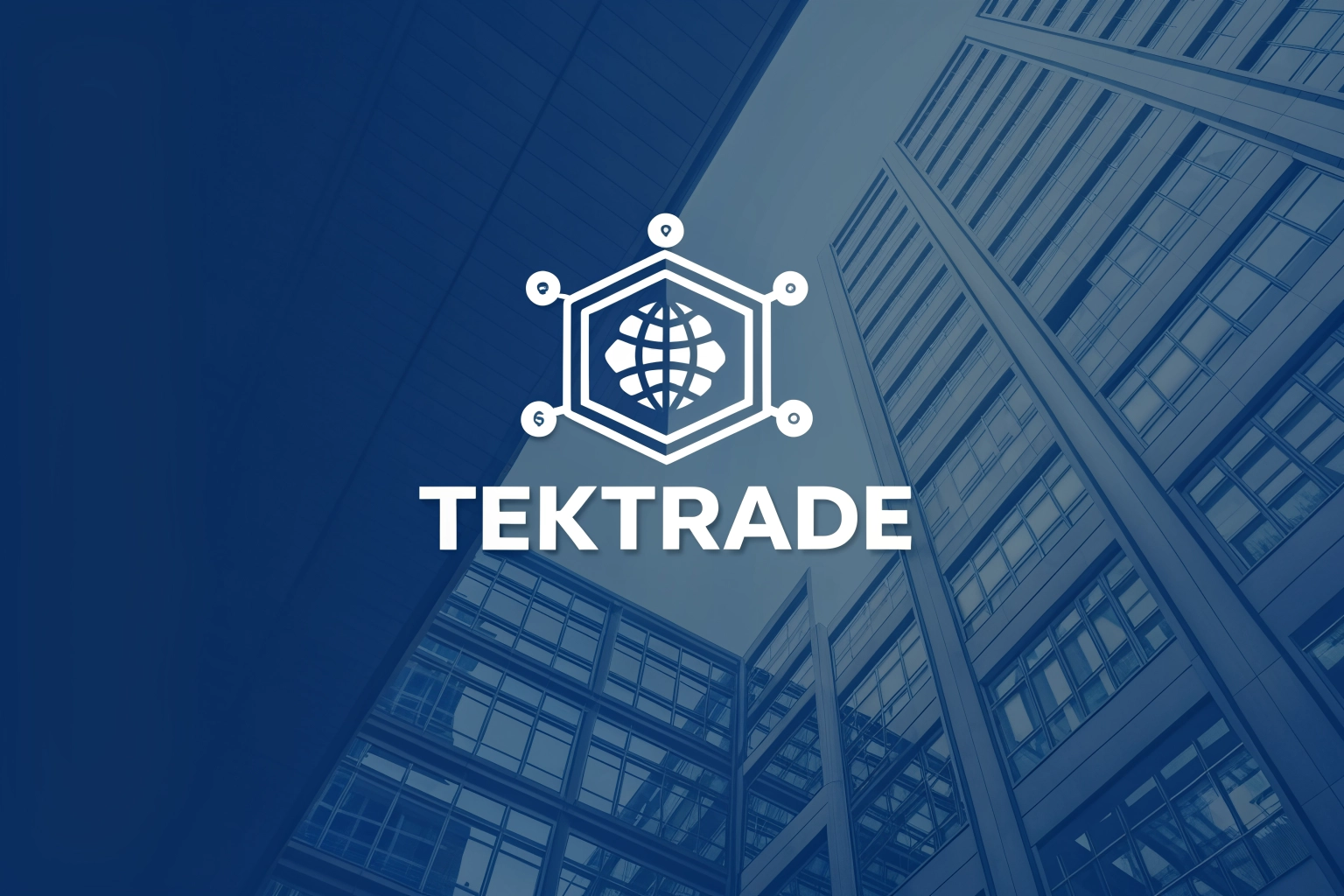 A professional and modern logo for 'TekTrade'. The logo should feature a clean, tech-oriented icon (like a stylized 'T' or a digital node) in deep blue (#003366) and white. The brand name 'TEKTRADE' should be in a bold, sans-serif font. The style should be minimalist and corporate, matching the website's design.